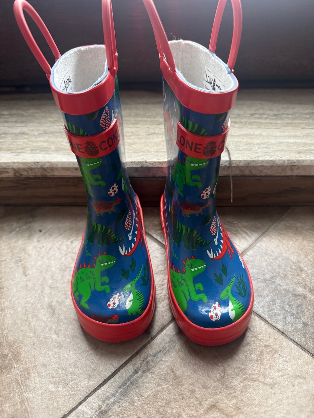 Lone Cone Kids' Blue & Red Dinosaur Rain Boots